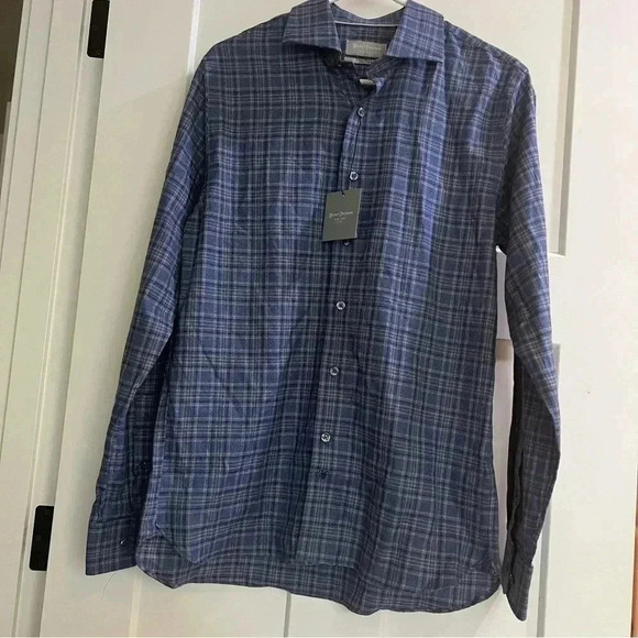 Hickey Freeman Flannel Sport Shirt, NWT - Mens Small- Blue Plaid - Picture 2 of 12